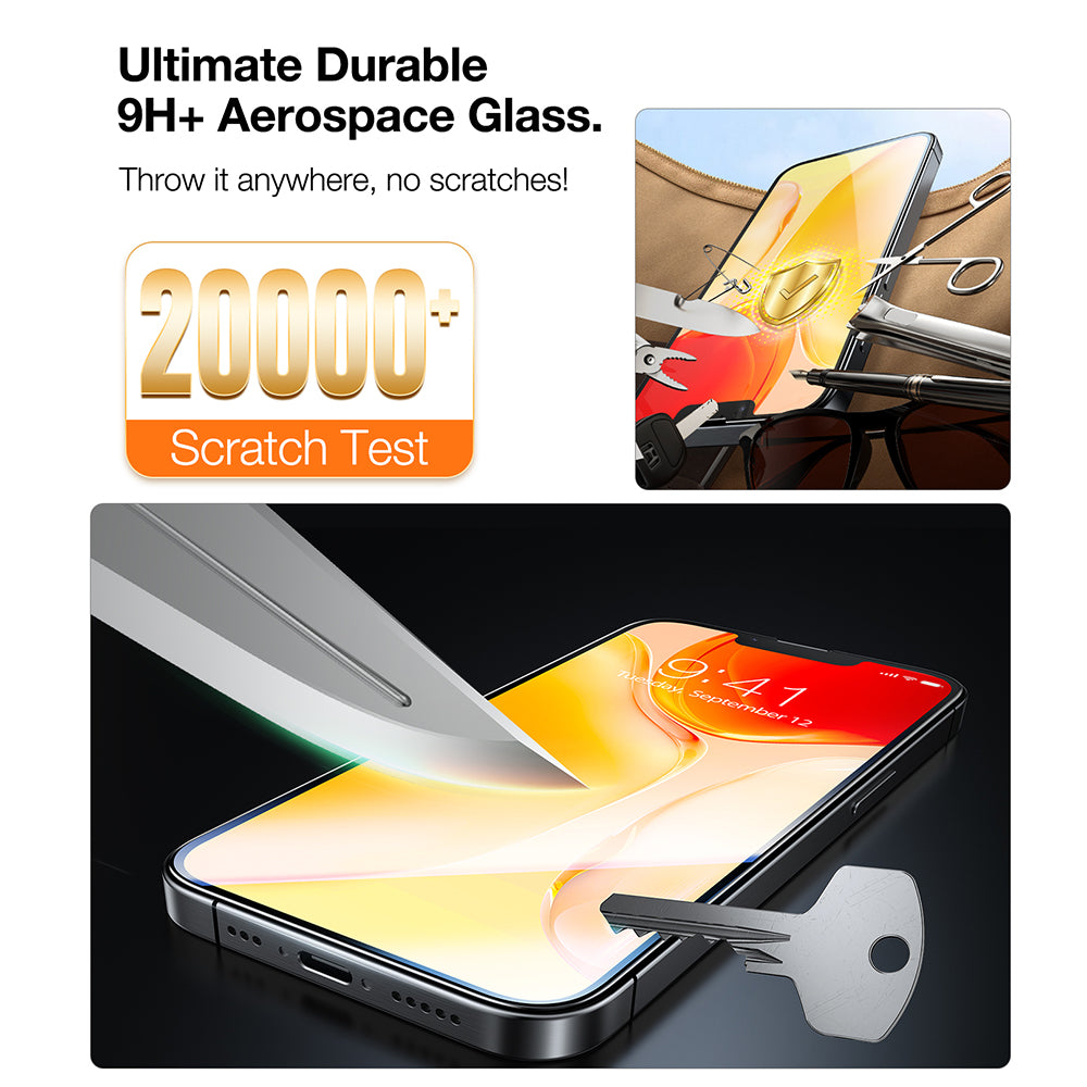 Torras GlassGo Install Master Displayschutzfolie für Apple iPhone 17e / 16e / 14 / 13 Pro, gehärtetes Glas, Vollklebung, 2 Stück Set