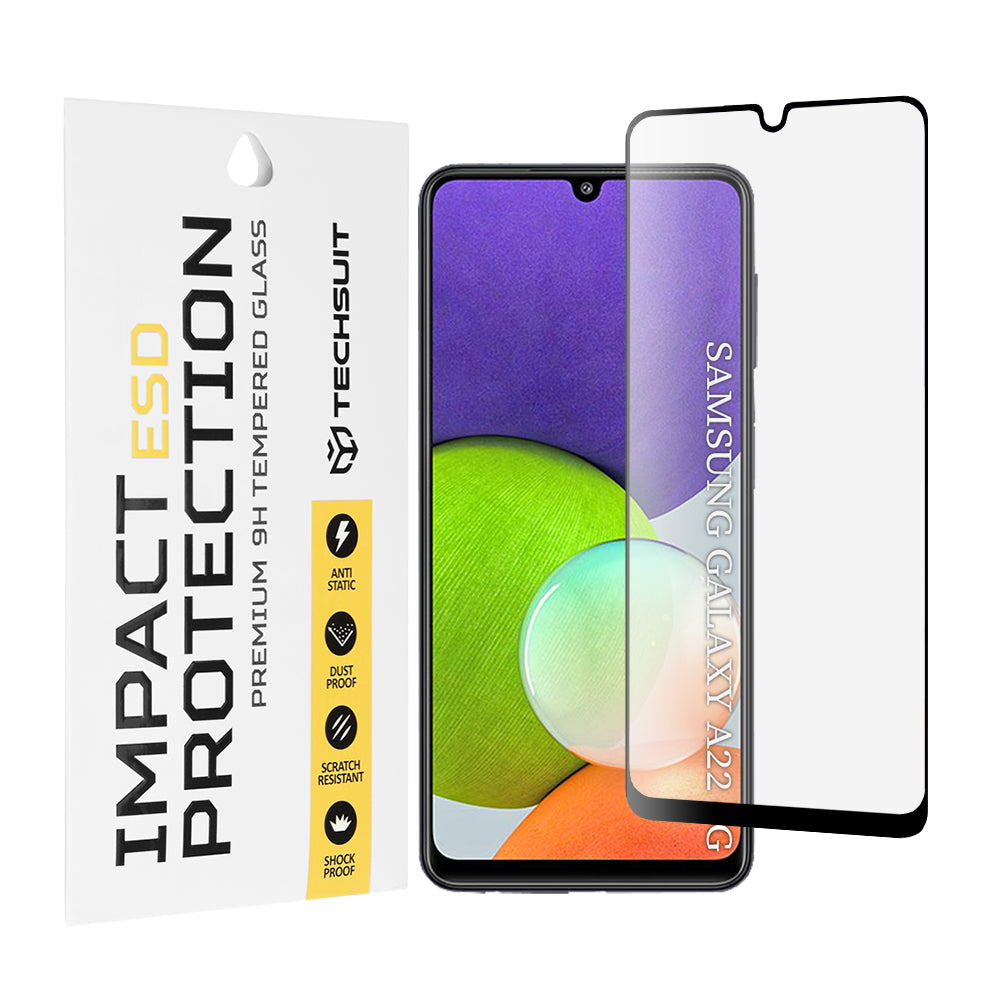 Film de protection d'écran Techsuit pour Samsung Galaxy A22 A225, Verre Trempé, Noir