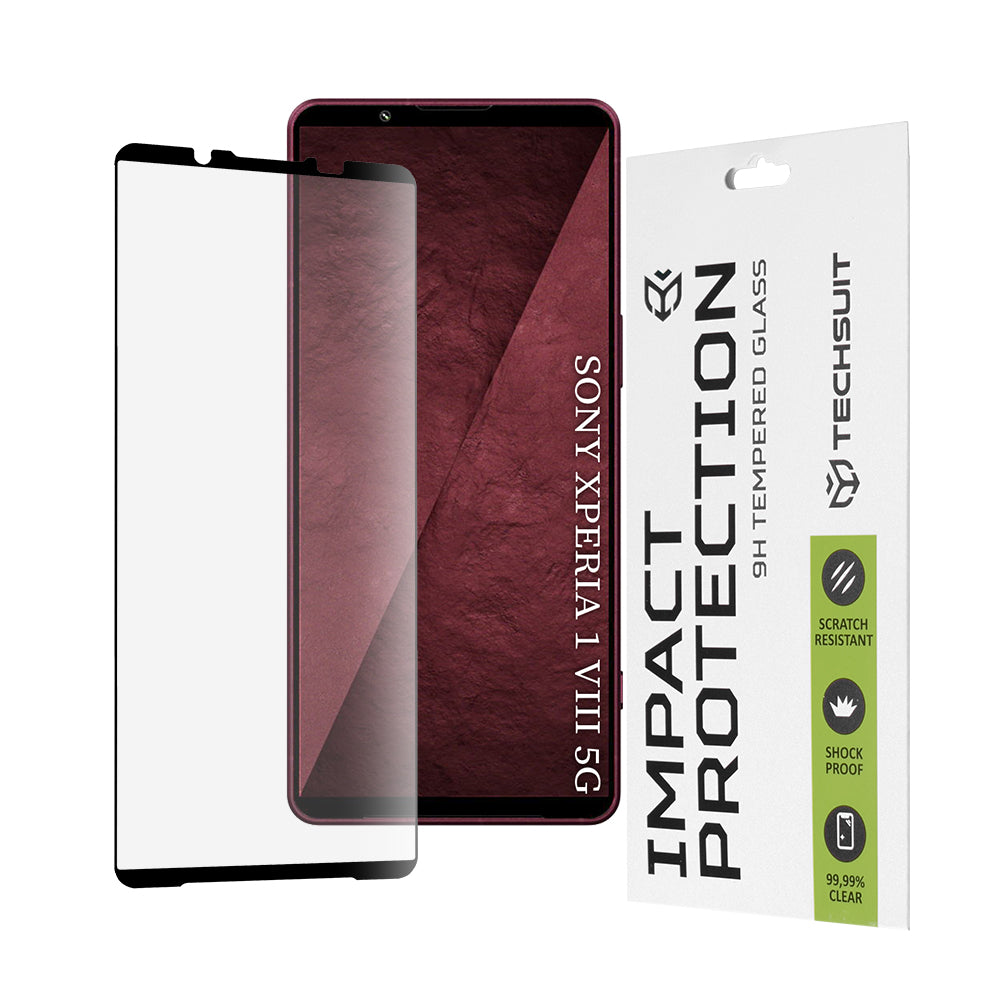 Techsuit Schutzfolie für Sony Xperia 1 VIII, gehärtetes Glas, 111D, Schwarz