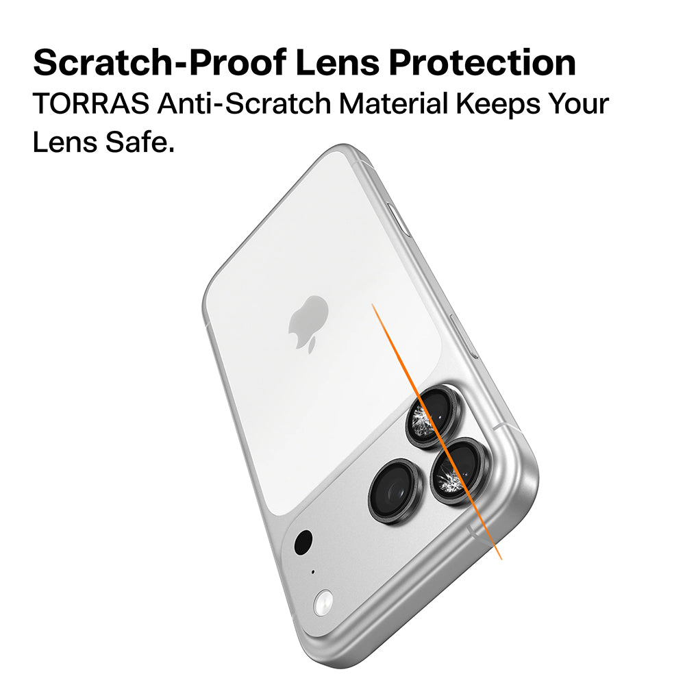Torras Lensguard Rückkamera-Schutzfolie für Apple iPhone 17 Pro Max / 17 Pro, gehärtetes Glas, silberfarben