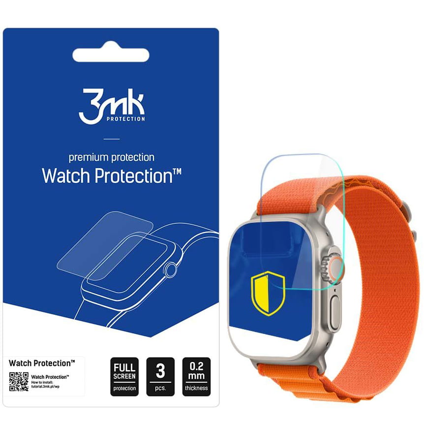 3MK FlexibleGlass Schutzfolie für Apple Watch Ultra / Ultra 2 Serie, 3er Set, Flexible Glas