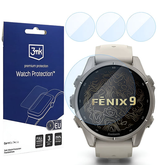 Film de protection 3MK FlexibleGlass pour Garmin Fenix 9 43mm, Lot de 3 pièces, Verre flexible