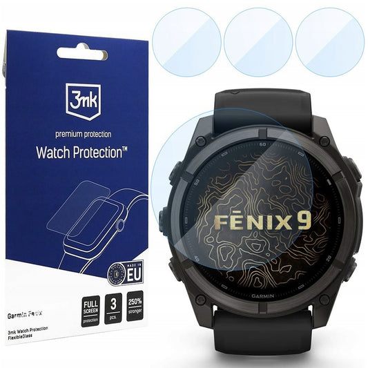 Film de protection 3MK FlexibleGlass pour Garmin Fenix 9 51mm, Lot de 3 pièces, Verre flexible