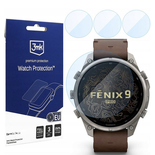 Film de protection 3MK FlexibleGlass pour Garmin Fenix 9 Pro 47 mm, verre flexible, lot de 3 pièces