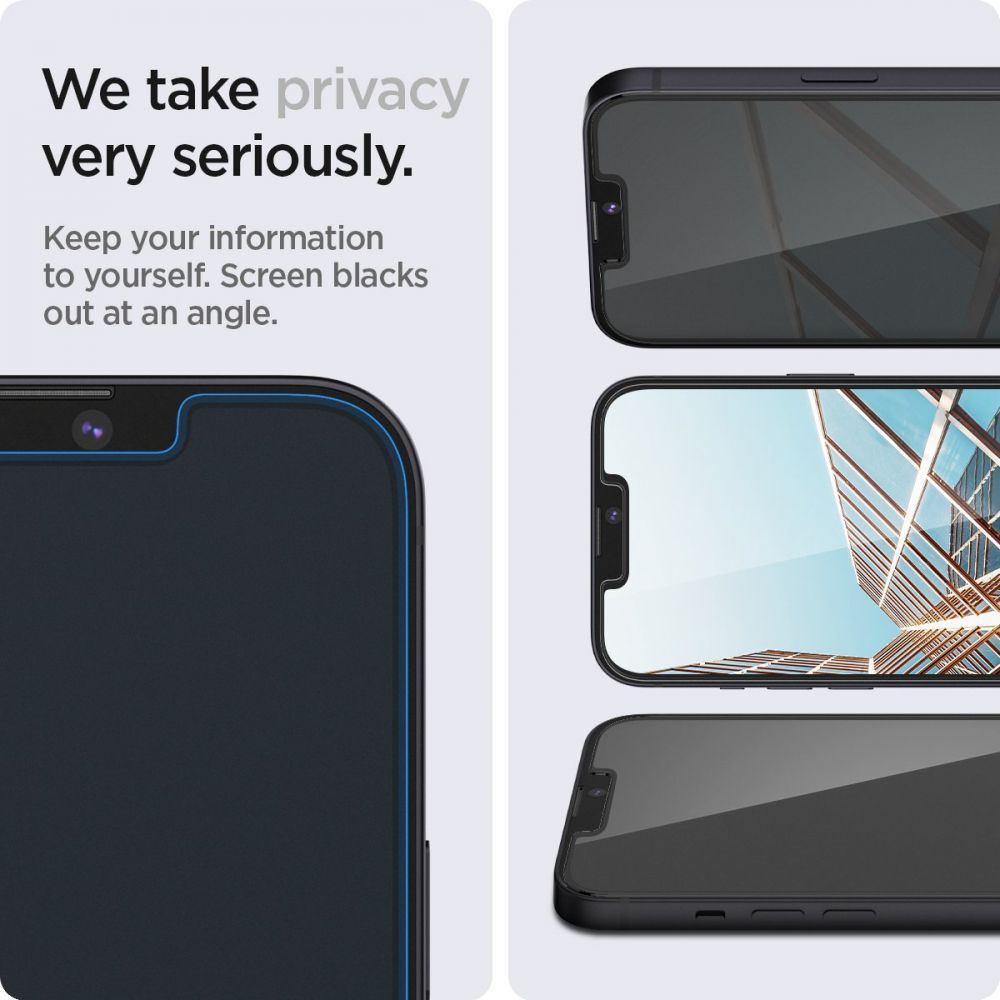 Film de protection d'écran Privacy Spigen GlastR EZ FIT pour Apple iPhone 17e / 16e / 14 / 13 Pro, Verre trempé, Collage intégral, Lot de 2 pièces AGL03388