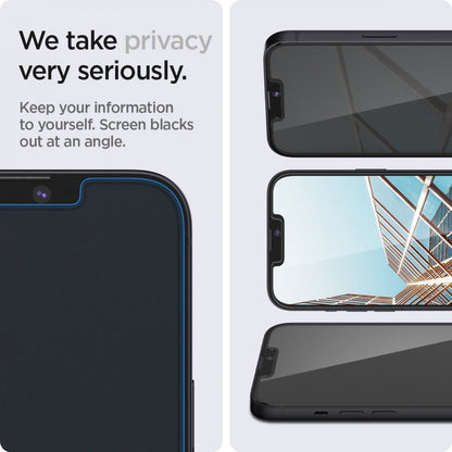 Film de protection d'écran Privacy Spigen GlastR EZ FIT pour Apple iPhone 17e / 16e / 14 / 13 Pro, Verre trempé, Collage intégral, Lot de 2 pièces AGL03388