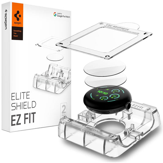 Spigen Elite Shield EZ FIT Schutzfolie für Google Pixel Watch 41mm Serie, 2er Set, Gehärtetes Glas, Transparent AFL08524