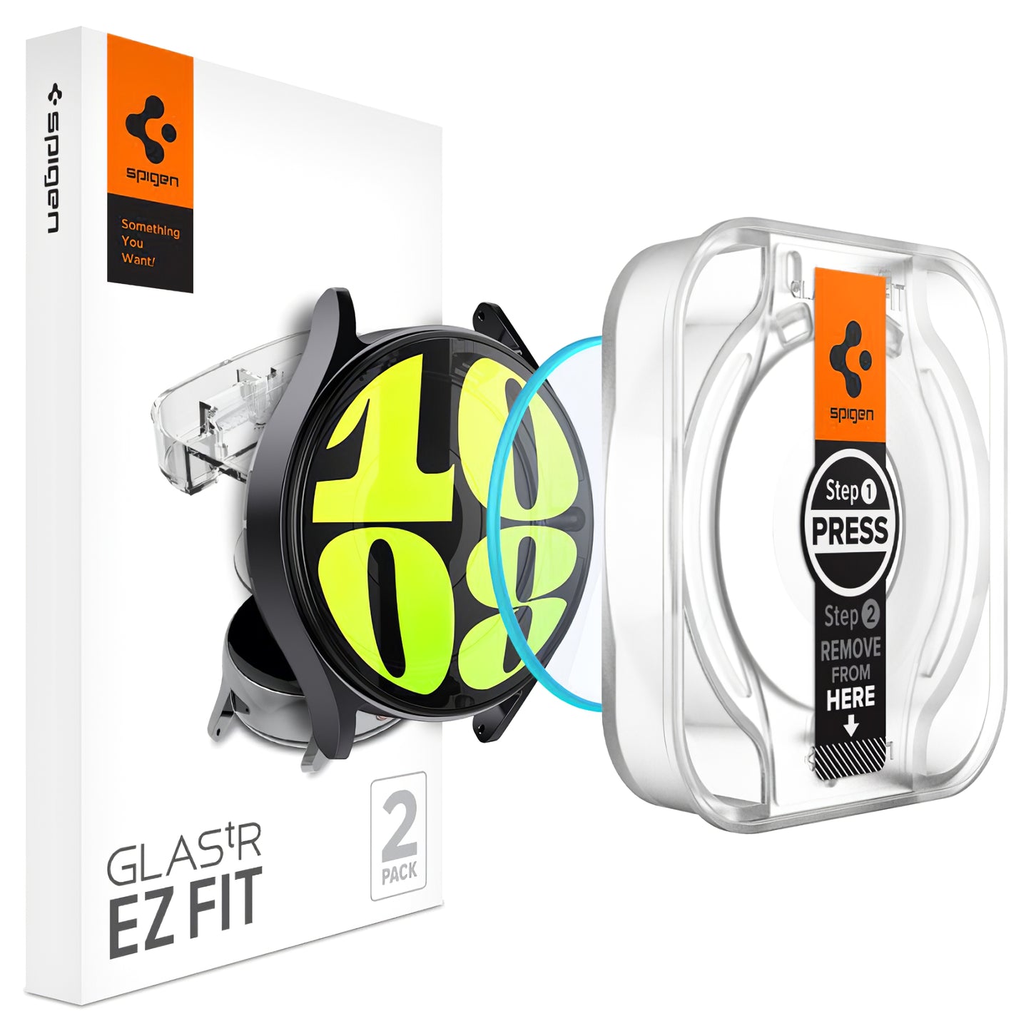 Spigen GlastR EZ FIT Screen Protector for Samsung Galaxy Watch7 / Watch6 / Watch5 / Watch4 44mm Series, Set of 2 Pieces, Tempered Glass AGL08493