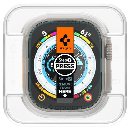 Spigen GlastR EZ FIT Schutzfolie für Apple Watch Ultra Series, 2er-Set, gehärtetes Glas AGL05556