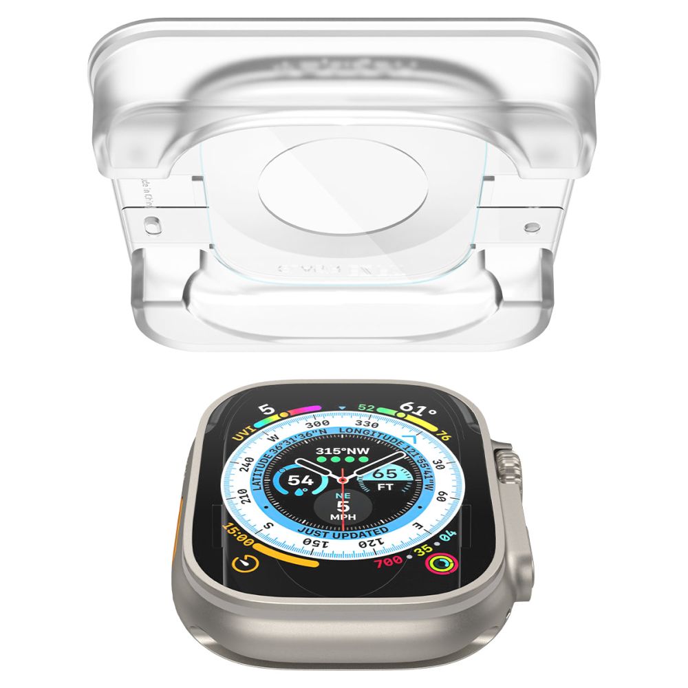 Spigen GlastR EZ FIT Schutzfolie für Apple Watch Ultra Series, 2er-Set, gehärtetes Glas AGL05556