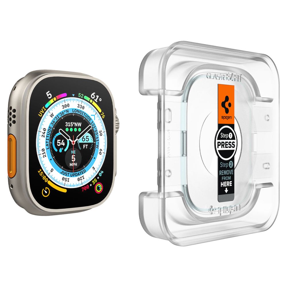Spigen GlastR EZ FIT Schutzfolie für Apple Watch Ultra Series, 2er-Set, gehärtetes Glas AGL05556