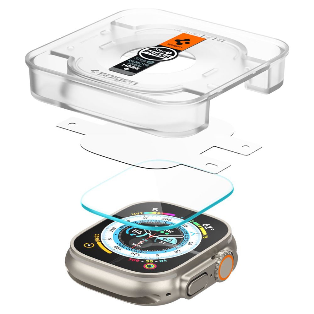 Spigen GlastR EZ FIT Schutzfolie für Apple Watch Ultra Series, 2er-Set, gehärtetes Glas AGL05556