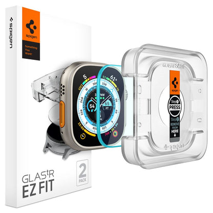 Spigen GlastR EZ FIT Schutzfolie für Apple Watch Ultra Series, 2er-Set, gehärtetes Glas AGL05556