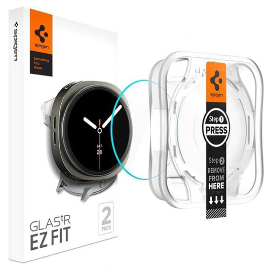 Film de protection Spigen GlastR EZ FIT pour Samsung Galaxy Watch8 40mm, Set de 2 pièces, Verre Trempé AGL09876
