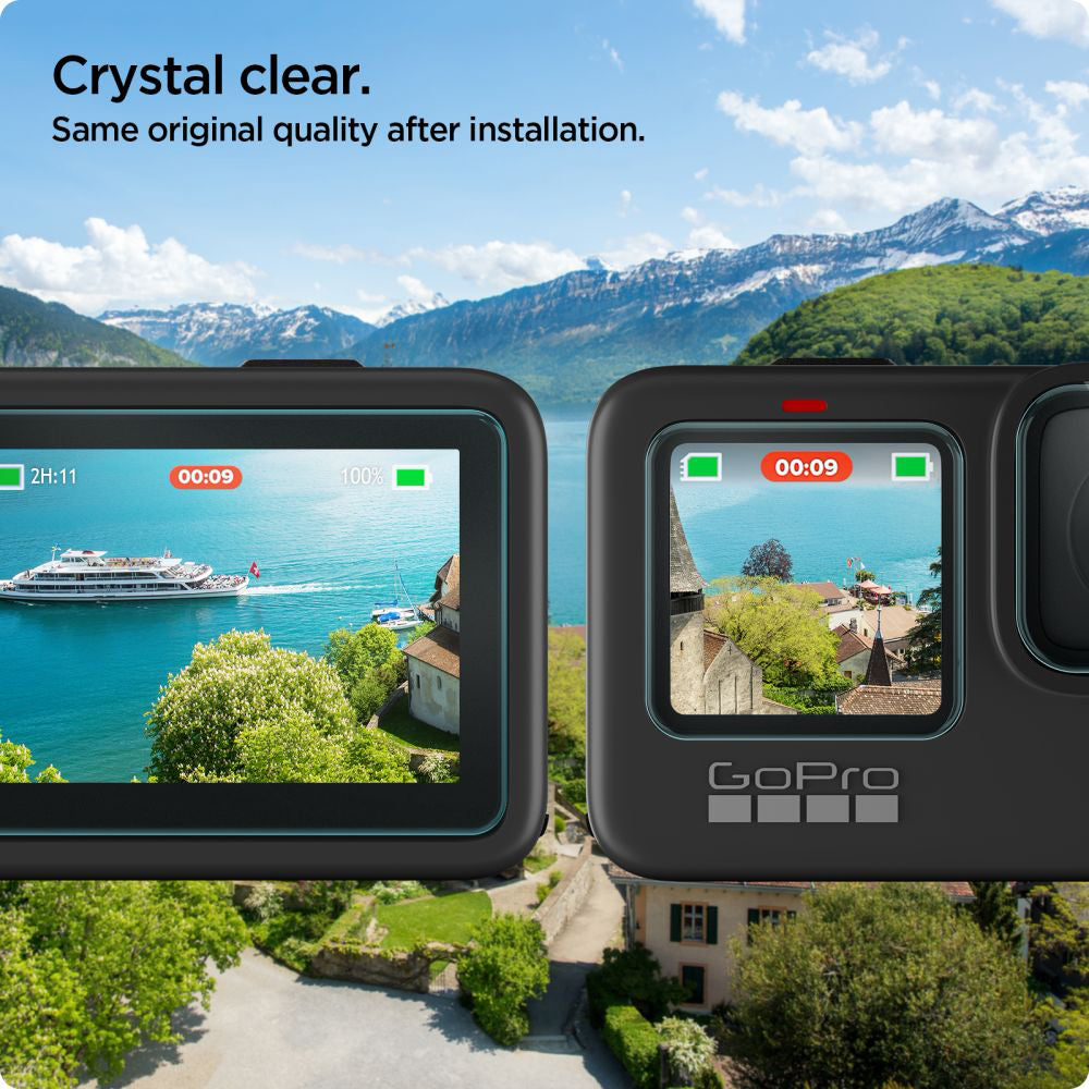 Displayschutz- und Linsenfolie Spigen GlastR Slim für GoPro Hero 12 / 9 / 10 / 11, gehärtetes Glas, Set 6 Stück AGL03045