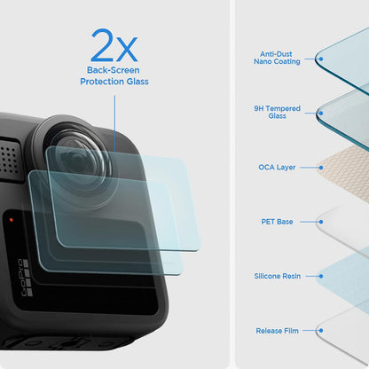 Displayschutzfolie Spigen GlastR Slim für GoPro Max 2, Set mit 2 Stück, Gehärtetes Glas AGL11230