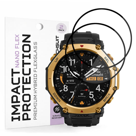 Film de protection Techsuit Nano Flex pour Amazfit T-Rex 3 Pro 48mm, Set de 2 pièces, Plastique, Noir