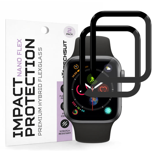Film de protection Techsuit Nano Flex pour Apple Watch 40mm Series, Set de 2 pièces, Plastique, Noir