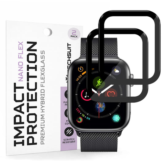 Film de protection Techsuit Nano Flex pour Apple Watch 44mm Series, Set de 2 pièces, Plastique, Noir