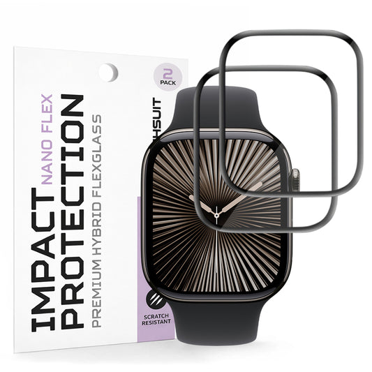 Film de protection Techsuit Nano Flex pour Apple Watch Series 10 / 11 42mm, Set de 2 pièces, Plastique, Noir