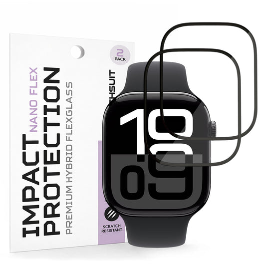 Film de protection Techsuit Nano Flex pour Apple Watch Series 10 / 11 46mm, Set de 2 pièces, Plastique, Noir