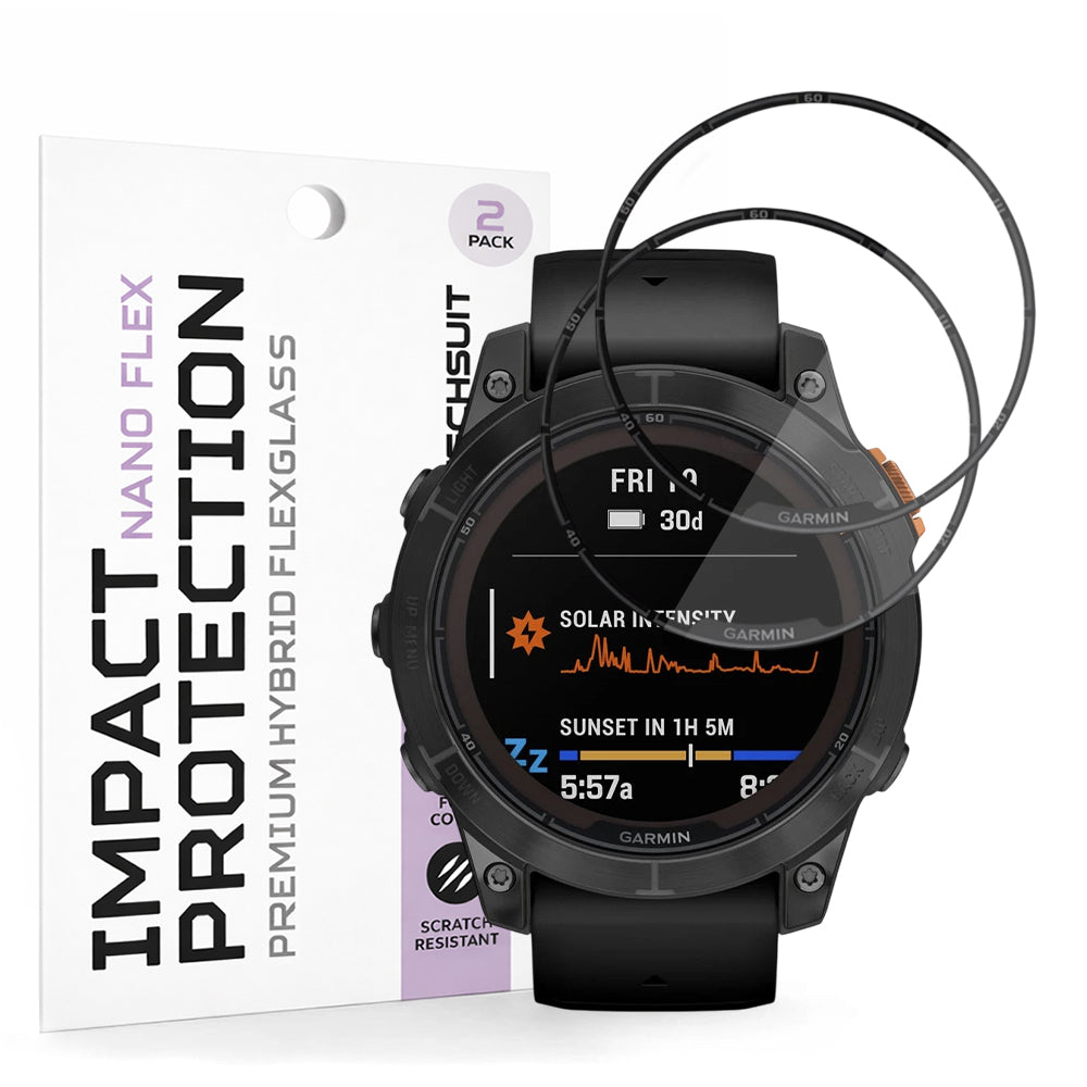 Schutzfolie Techsuit Nano Flex für Garmin Fenix 7 Pro Solar, Set mit 2 Stück, Kunststoff, Schwarz