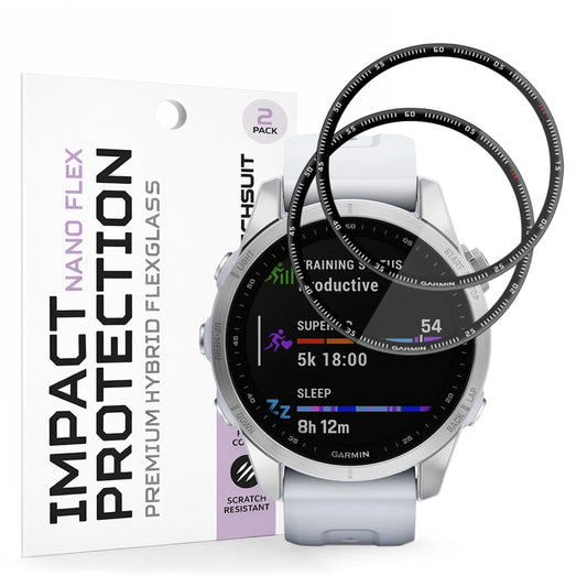 Film de protection Techsuit Nano Flex pour Garmin Fenix 7S, Set de 2 pièces, Plastique, Noir