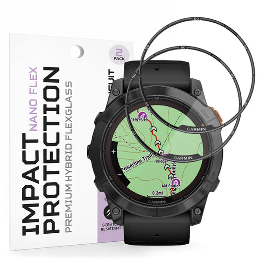 Film de protection Techsuit Nano Flex pour Garmin Fenix 7X Pro Solar, Lot de 2 pièces, Plastique, Noir