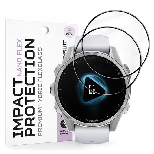 Film de protection Techsuit Nano Flex pour Garmin Fenix 8 43mm, Set de 2 pièces, Plastique, Noir