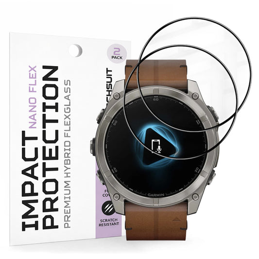 Film de protection Techsuit Nano Flex pour Garmin Fenix 8 Pro 51mm / 8 51mm, Set de 2 pièces, Plastique, Noir