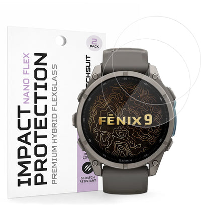 Techsuit Nano Flex Protective Film for Garmin Fenix 9 Pro 43mm / Fenix 9 43mm, Set of 2 pieces, Plastic, Black