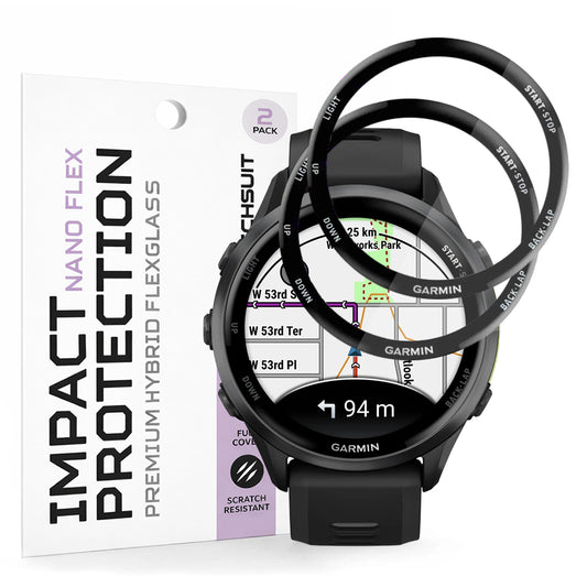 Film de protection Techsuit Nano Flex pour Garmin Forerunner 570 47mm / 970, Set de 2 pièces, Plastique, Noir