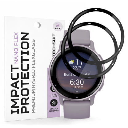 Film de protection Techsuit Nano Flex pour Garmin Vivoactive 5, Set de 2 pièces, Plastique, Noir