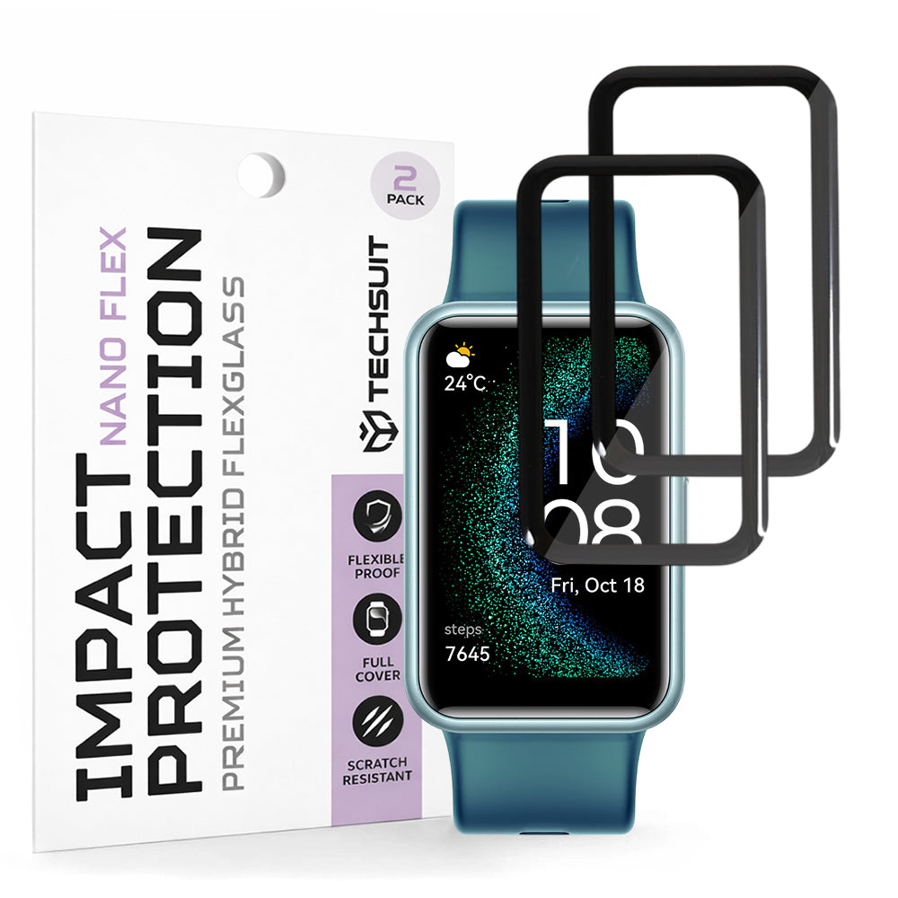Film de protection Techsuit Nano Flex pour Huawei Watch FIT SE, Lot de 2 pièces, Plastique, Noir