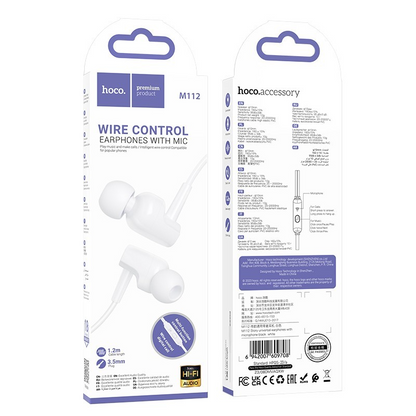 Écouteurs mains libres 3.5mm HOCO M112, Blanc