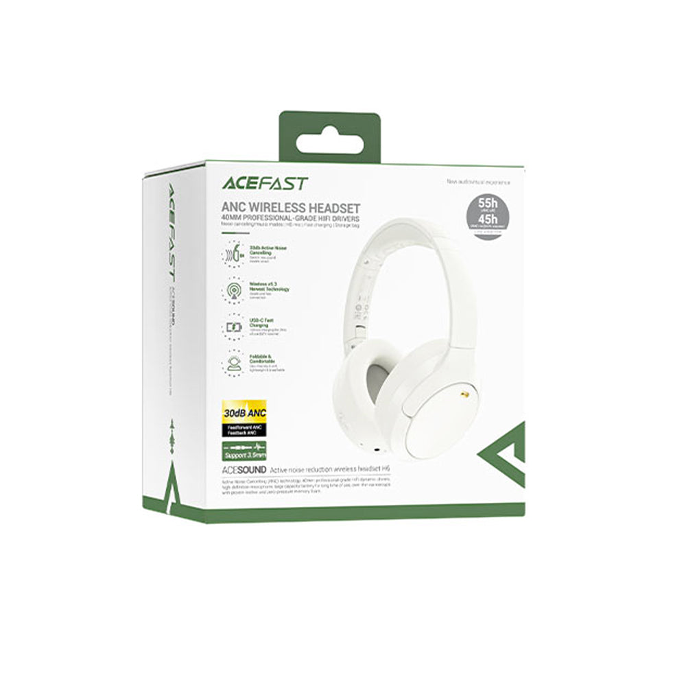 Kit mains libres Bluetooth Acefast H6, A2DP, ANC, Blanc