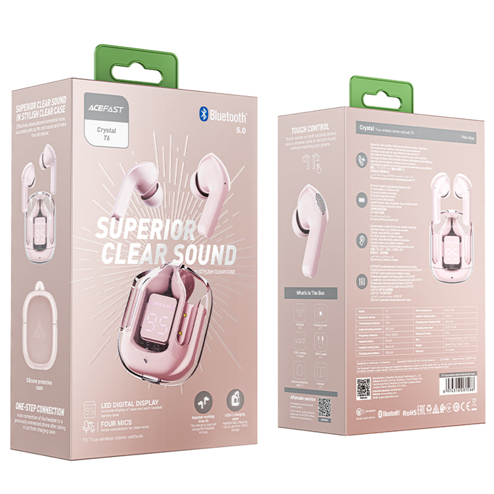 Kit mains libres Bluetooth Acefast T6, TWS, Rose