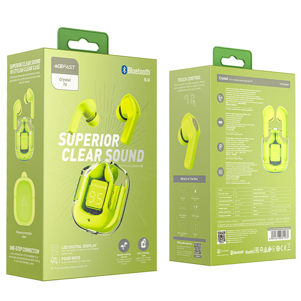 Handsfree Bluetooth Acefast T6, TWS, Grün