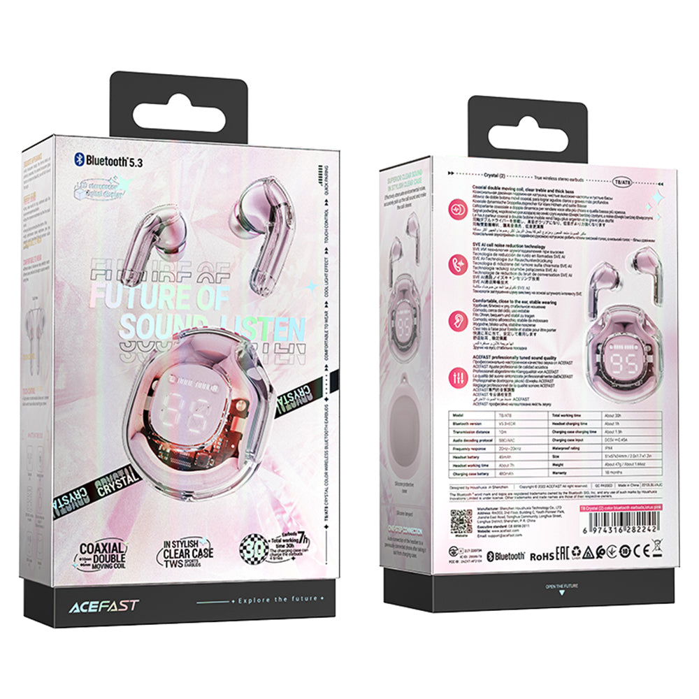 Handsfree Bluetooth Acefast T8, TWS, Rosa