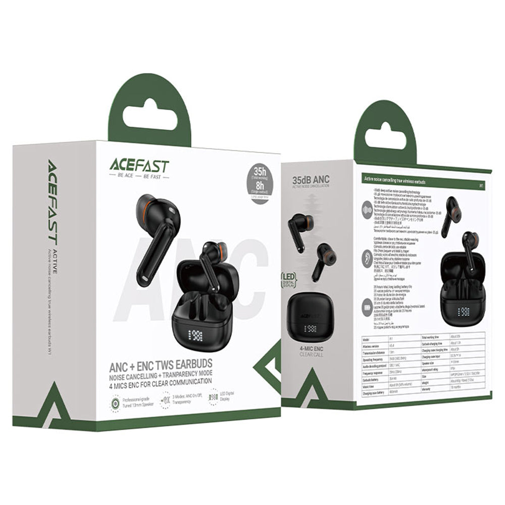 Handsfree Bluetooth Acefast W1, TWS, Schwarz