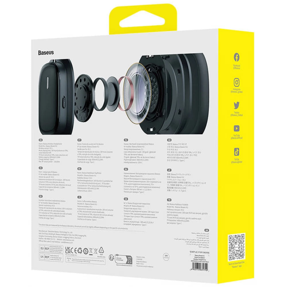 Bluetooth-Headset Baseus H1i, A2DP, ANC, Schwarz A00050402113-00