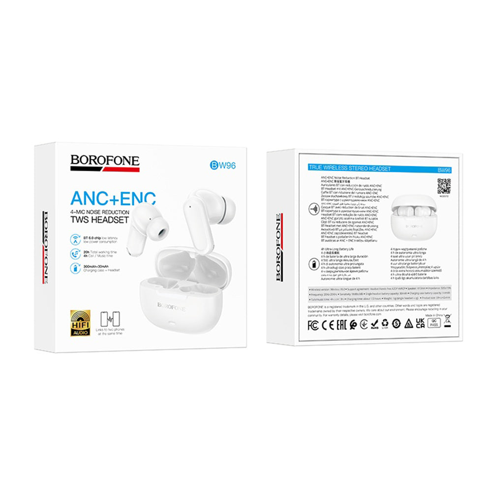 Kit mains libres Bluetooth Borofone BW96 Mellow, TWS, Blanc