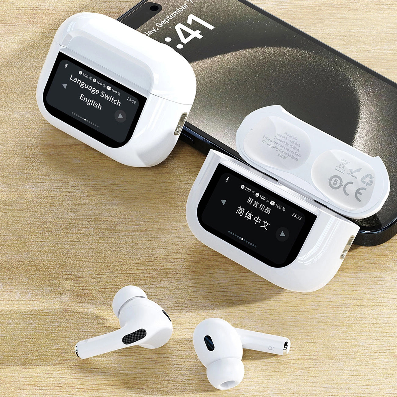 Kit mains libres Bluetooth Dudao U19 Display, TWS, Blanc