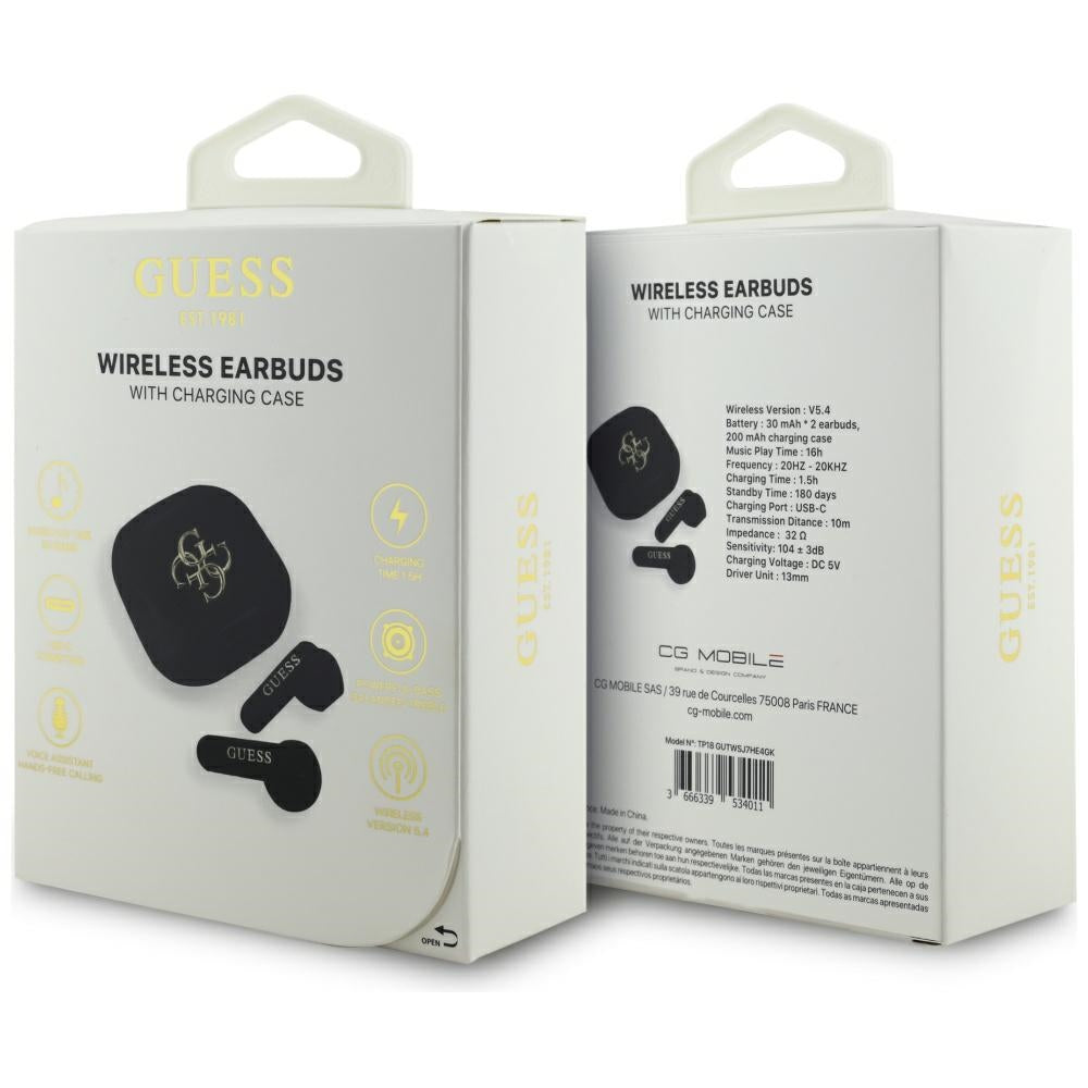 Kit mains libres Bluetooth Guess 4G Logo Métallique, TWS, Blanc