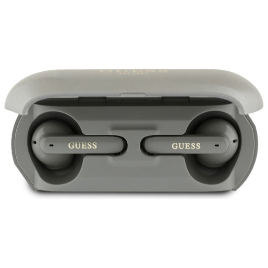 Écouteurs Bluetooth Guess avec logo métallique allongé imprimé, TWS, Gris