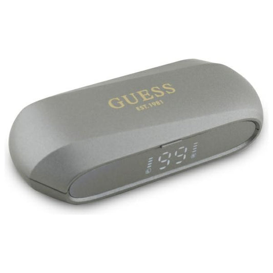 Écouteurs Bluetooth Guess avec logo métallique allongé imprimé, TWS, Gris