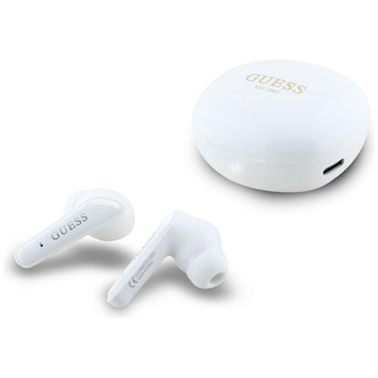 Handsfree Bluetooth Guess Flat Classic Logo Electroplated, TWS, Blanc