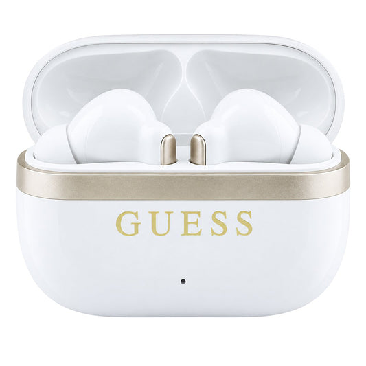 Kit mains libres Bluetooth Guess Glossy Gold Line Printed Classic Logo, TWS, blanc