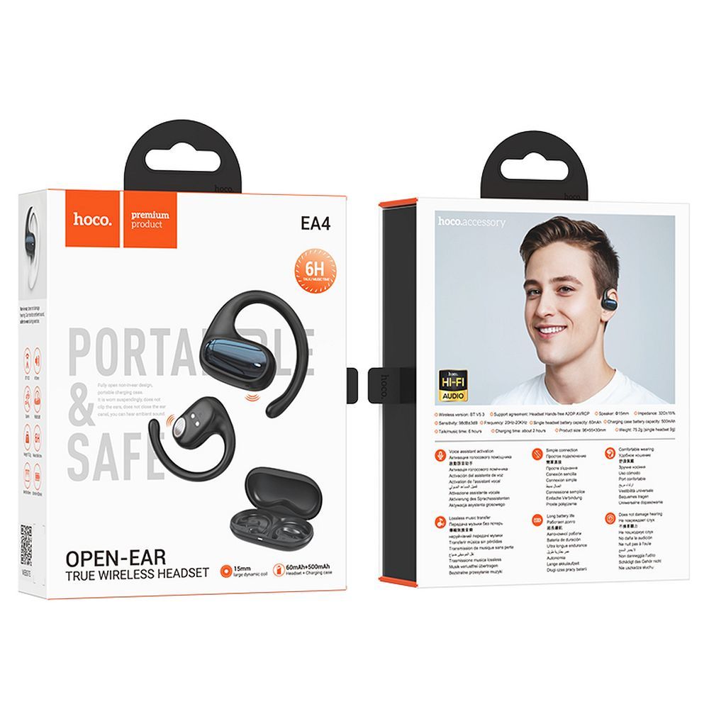 Kit mains libres Bluetooth HOCO EA4, TWS, Noir