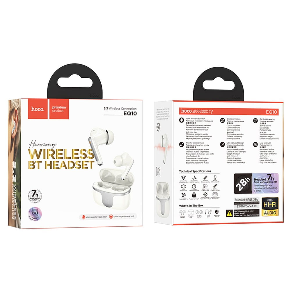 Kit mains libres Bluetooth HOCO EQ10, TWS, Blanc